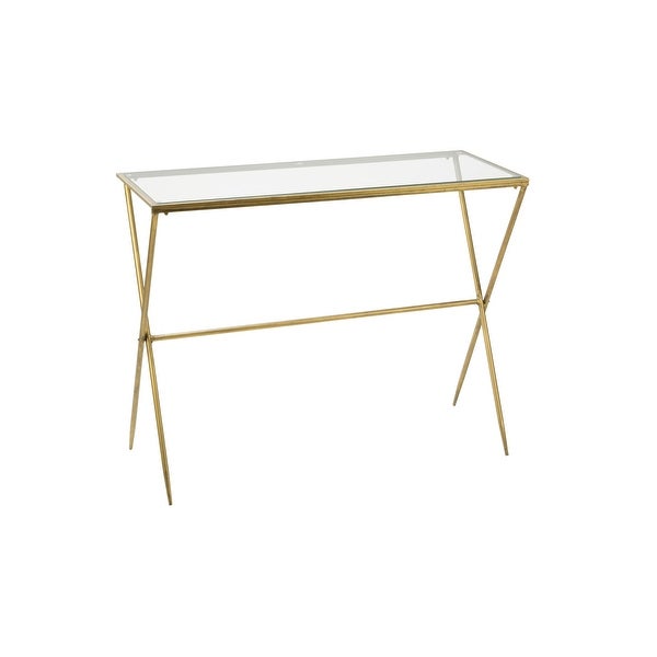 Gold Metal Slim Console Table with Glass Top