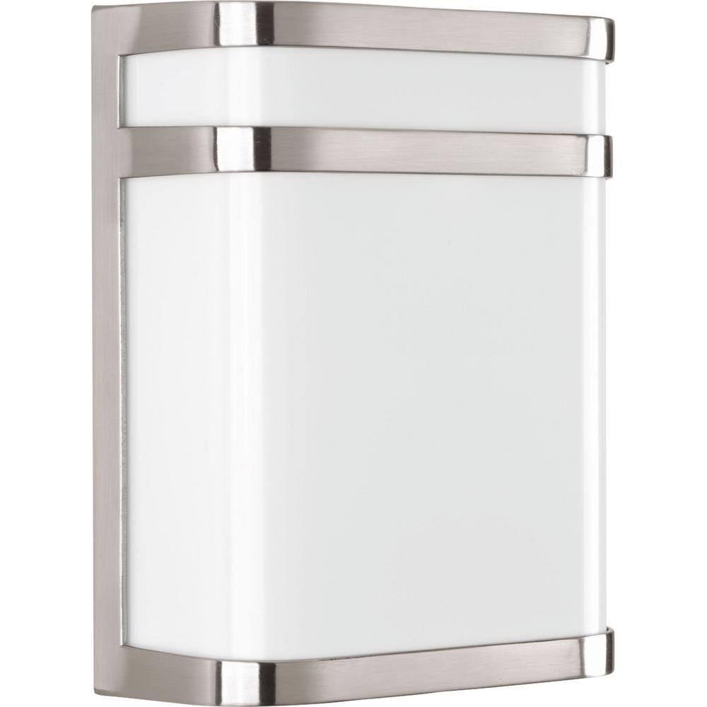 Progress Lighting Valera LED Collection 1-Light Brushed Nickel Matte White Acrylic Shade Modern Outdoor Medium Wall Lantern Light P5801-0930K9