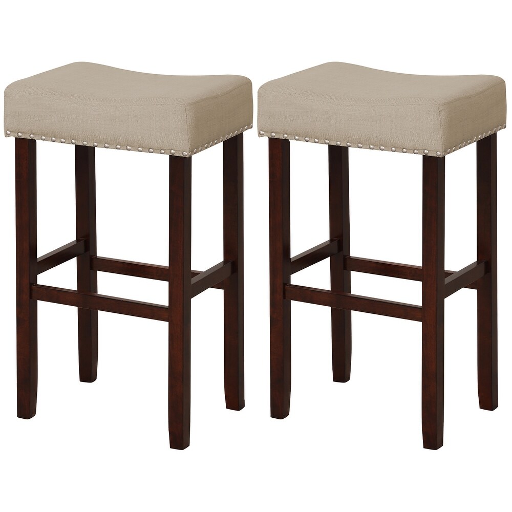 Set of 2 Bar Stools Counter Height Saddle Kitchen Chairs Beige/Grey