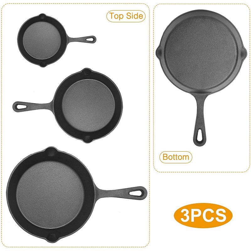 Department Store 3Pcs Pre-Seasoned Cast Iron Skillet Set 6/8/10in Non-Stick Oven Safe Cookware Heat-Resistant Frying Pan