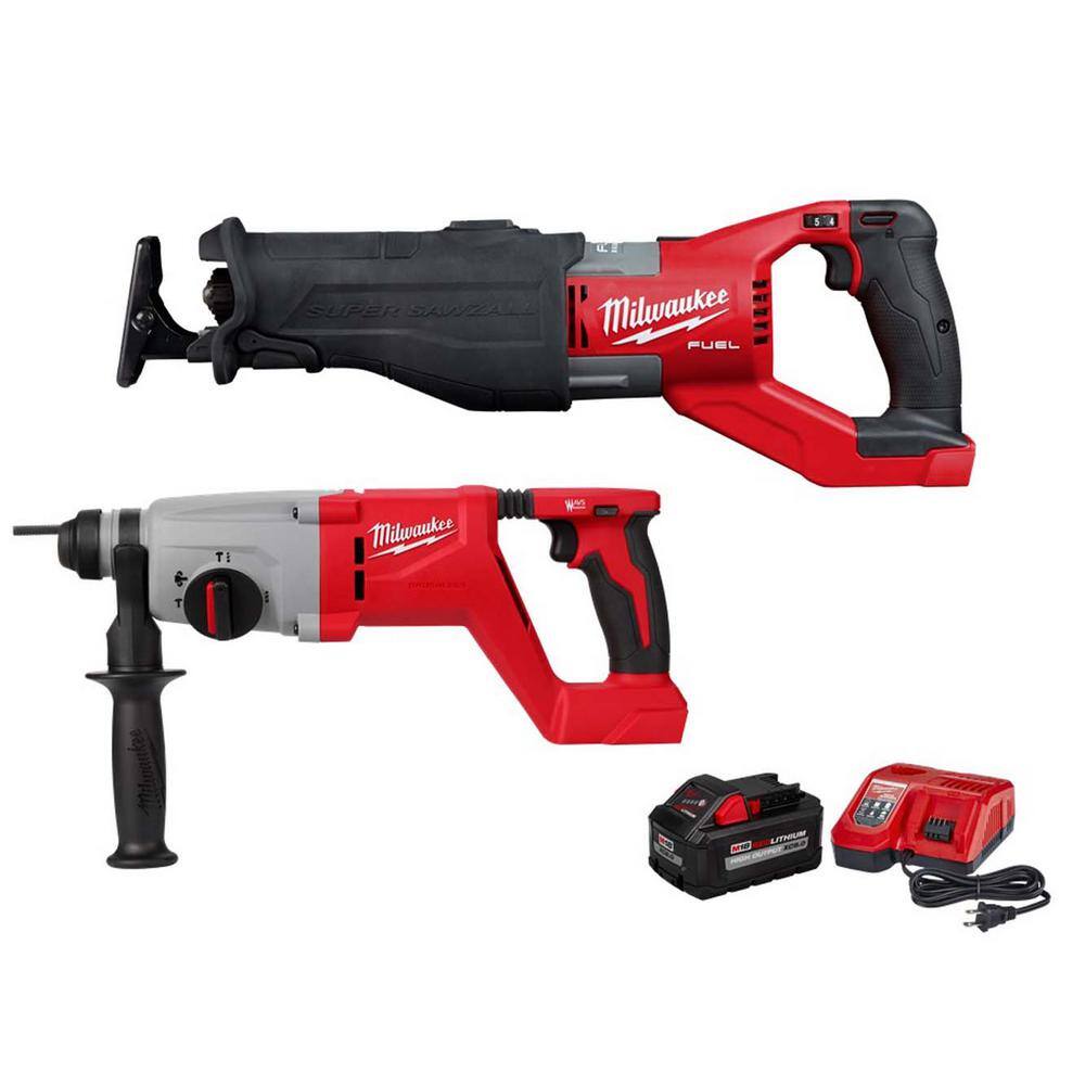 MW M18 FUEL 18V Lithium-Ion Brushless Cordless Super SAWZALL w1 in. SDS Plus Rotary Hammer  8.0ah Starter Kit 2722-20-2613-20-48-59-1880