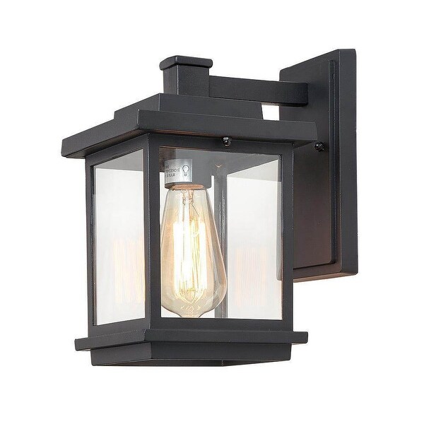 1-Light Black Square Modern Outdoor Wall Sconce/ Farmhouse Exterior Light Fixtures with Clear Glass， 6.1