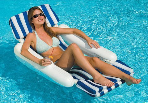 Swimline 10010 SunChaser Swimming Pool Padded Floating Luxury Lounge Chair, Blue