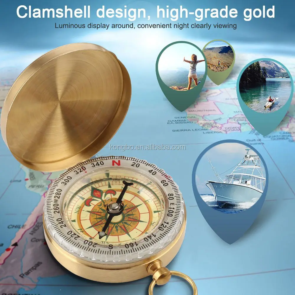 Outdoor Portable Travel Hiking geological Brass Copper Luminous boussole Vintage sundial Brujula Compass Camping gift