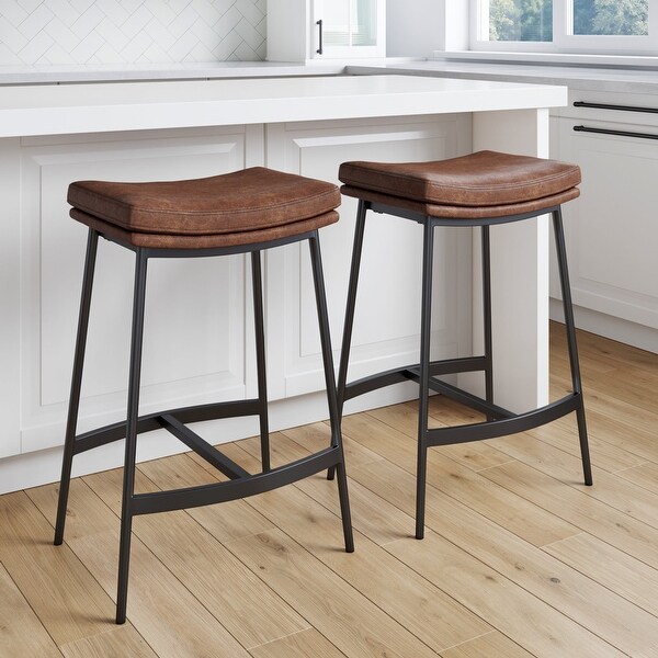 Nathan James Arlo Modern Backless Upholstered Kitchen Counter Bar Stool with Saddle Seat and Metal Base