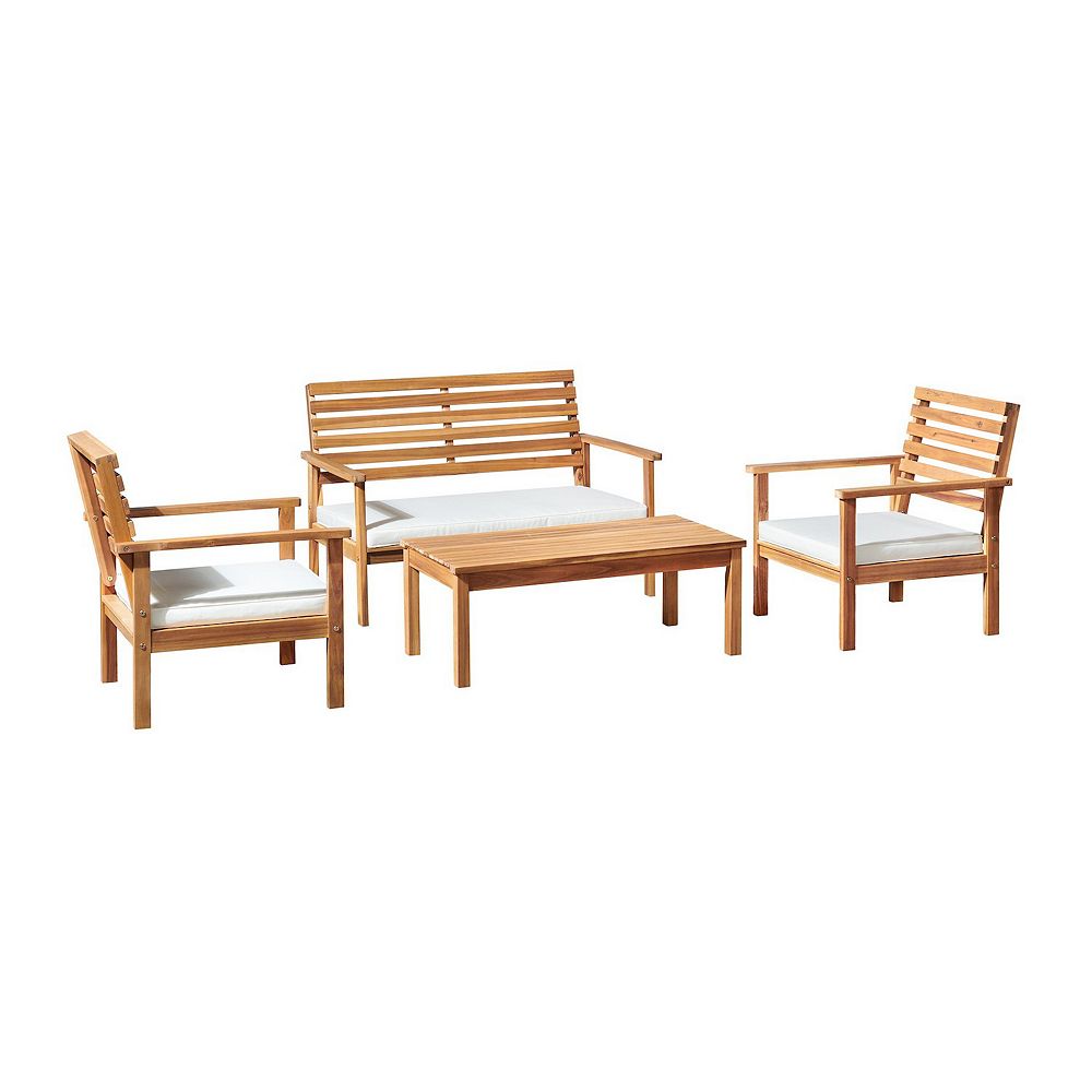 Alaterre Furniture Orwell Outdoor Conversation Bench， Chair， and Coffee Table 4-piece Set