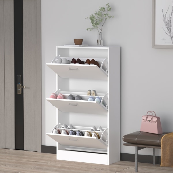 23.6W Trendy Shoe Storage Cabinet with 3 Large Fold-Out Drawers - - 35444450