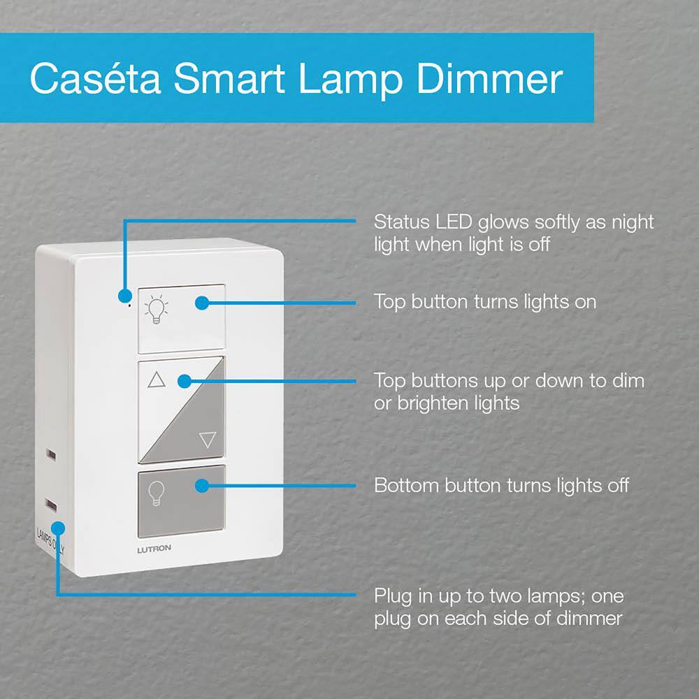 Lutron Caseta Smart Lamp Dimmer and Remote Kit for Table Lamps 150-Watt LED Bulbs White (P-PKG1P-WH-R) P-PKG1P-WH-R