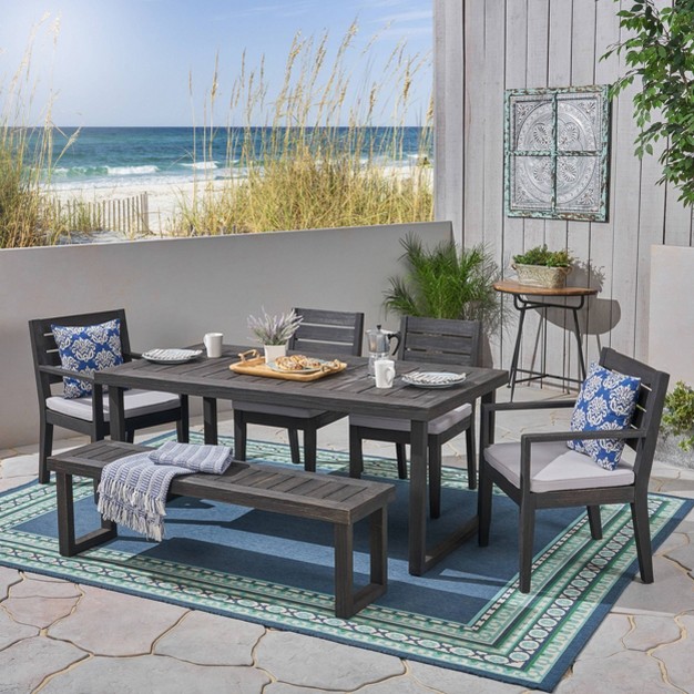 Nestor 6pc Acacia Wood Dining Set Dark Gray light Gray Christopher Knight Home