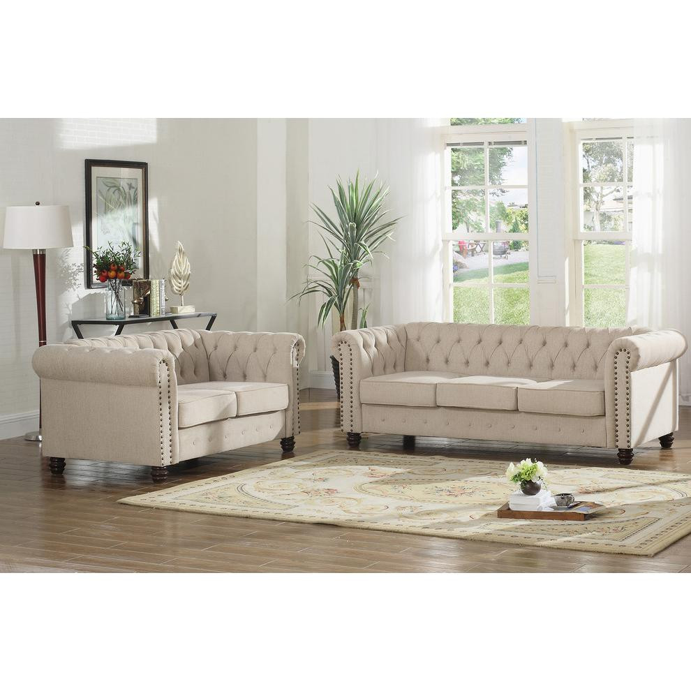 Best Master Venice 2 Pc Fabric Upholstered Sofa  ampLoveseat Set In Beige   Traditional   Living Room Furniture Sets   by BisonOffice  Houzz