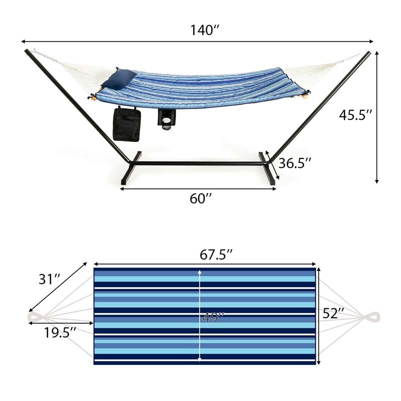 Hammock Chair Stand Set Cotton Swing with Pillow & Cup Holder