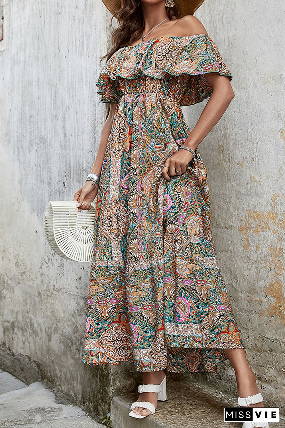 Floral Print Off Shoulder Dress Wholesale