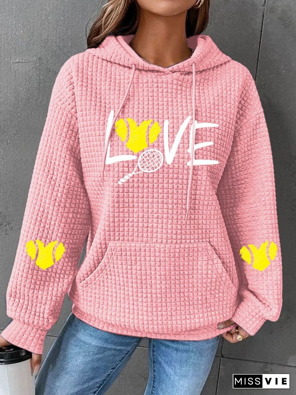 Women's love tennis printed waffle hooded sweatshirt