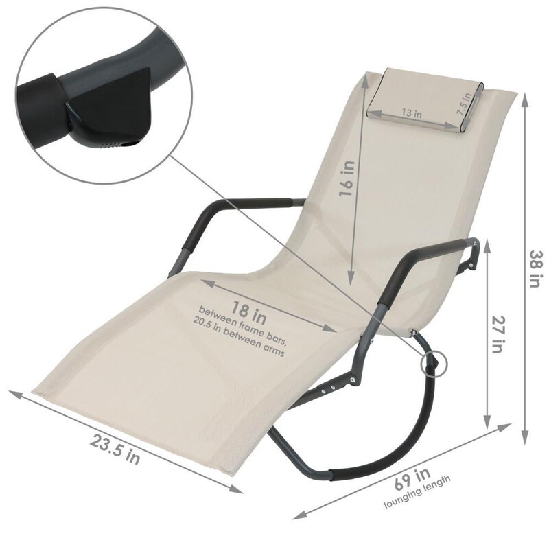 Ultimate Patio Outdoor Folding Rocking Chaise Lounge Chair W/ Headrest Pillow