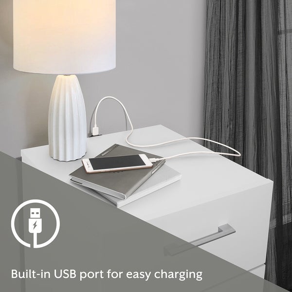 Lundy Low Profile Nightstand with USB， White， by Living Essentials