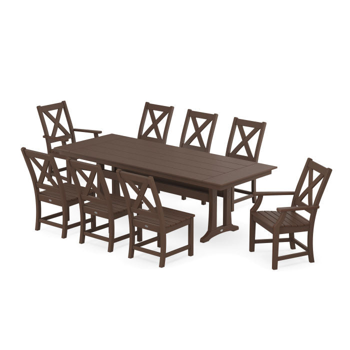 Polywood Braxton 9-Piece Farmhouse Dining Set with Trestle Legs PWS1433-1