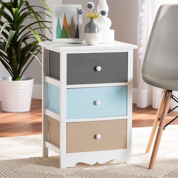 Baxton Studio Kalila Modern and Contemporary White and Multi-Colored Finished Wood 3-Drawer End Table - - 34847533