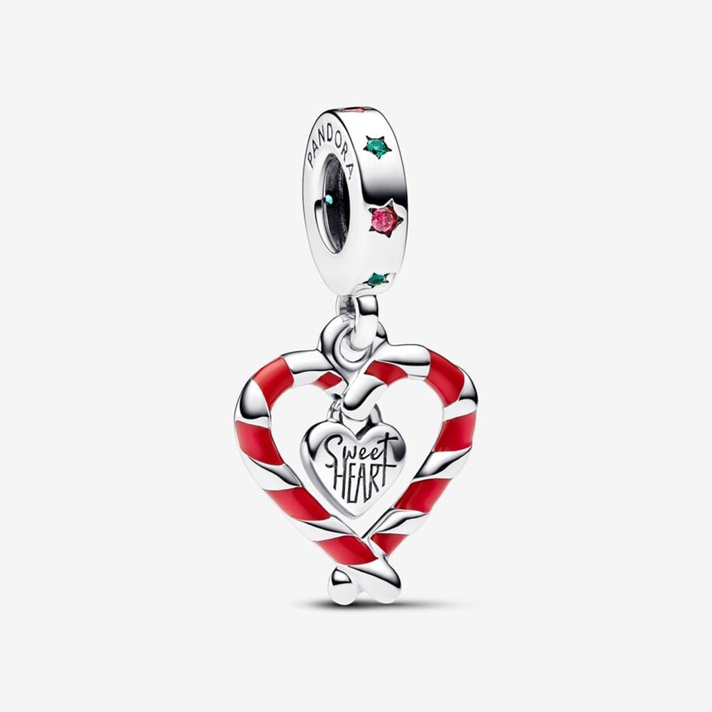 PANDORA  Double Candy Cane Heart Christmas Dangle Charm