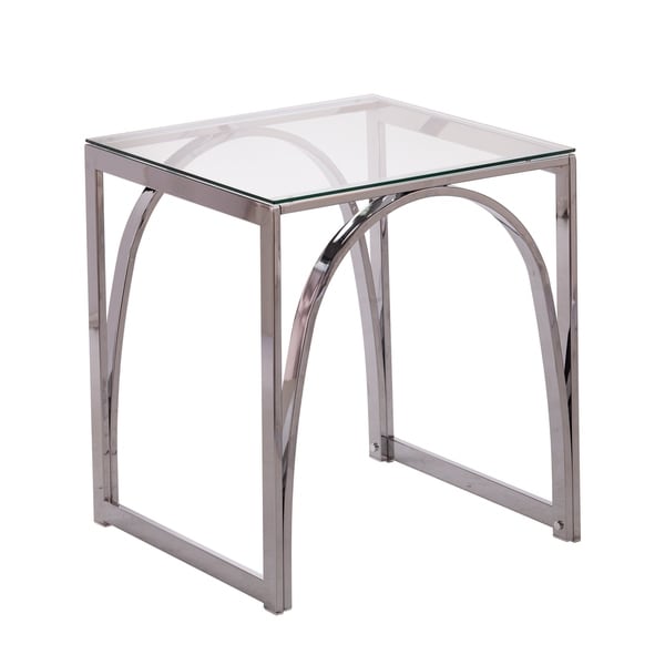 SEI Furniture Stene Contemporary Silver Glass Side Table