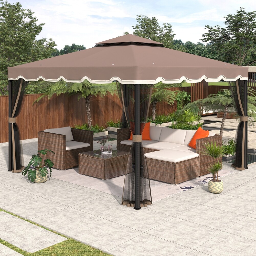 9.8 ft Double Vented Gazebo with Netting Walls  UV Water Fire Resistance