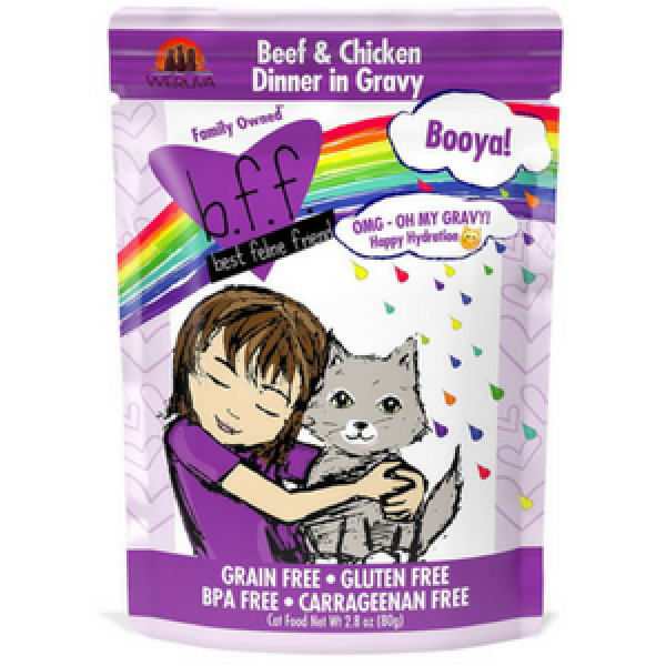 BFF OMG Beef and Chicken Booya! Dinner in Gravy Wet Cat Food Pouches