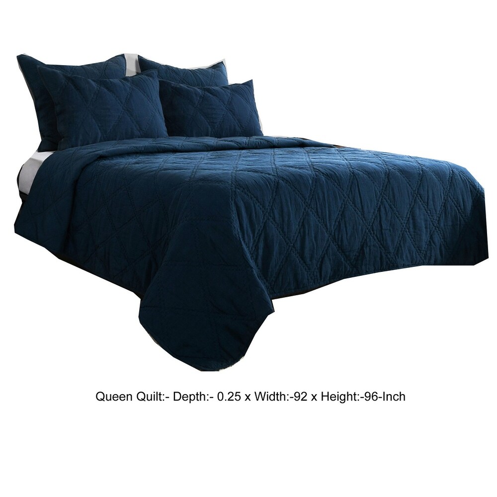 Hara Hand Quilted Flax Linen Quilt  Queen  Polyester Fill  Midnight Blue