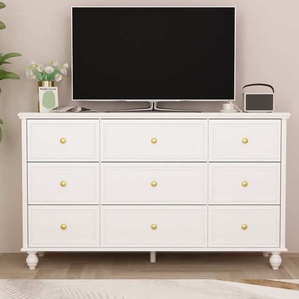 53.1 Timechee White Lacqered 9 Drawer Dresser Storage Cabinet Chest - - 36389810