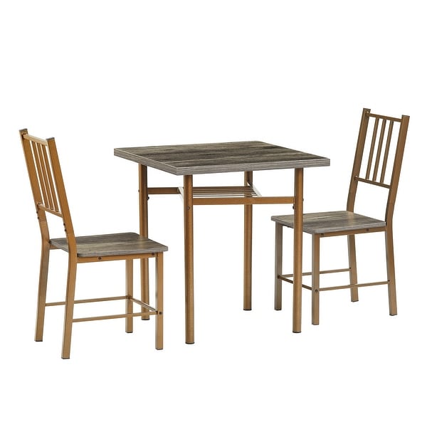 Square wooden Dining Table with 4 Legs and 2 Metal Chair for Indoor and Outdoor