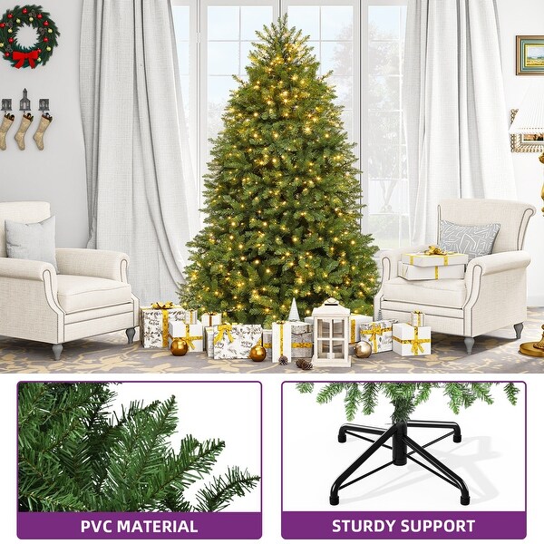 Artificial Full Christmas Tree，6ft PreLit Christmas Tree with 8 LightModes，Includes Stand，Green Bell