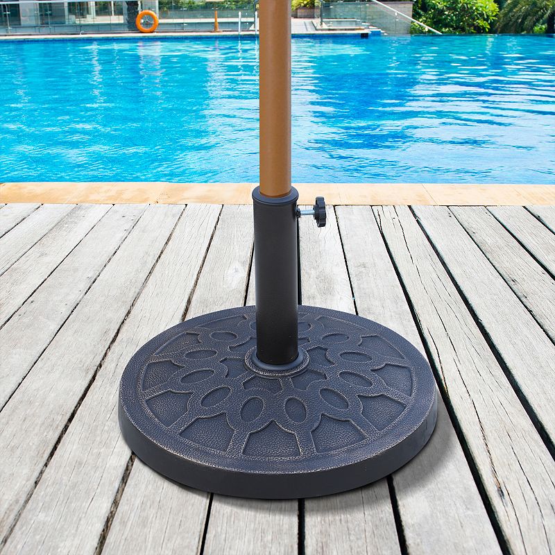 Outsunny 18 26.4 lbs Round Resin Umbrella Base Stand Market Parasol Holder with Beautiful Decorative Pattern and Easy Setup for 1 1.89 Pole for Lawn Deck Backyard Garden Bronze