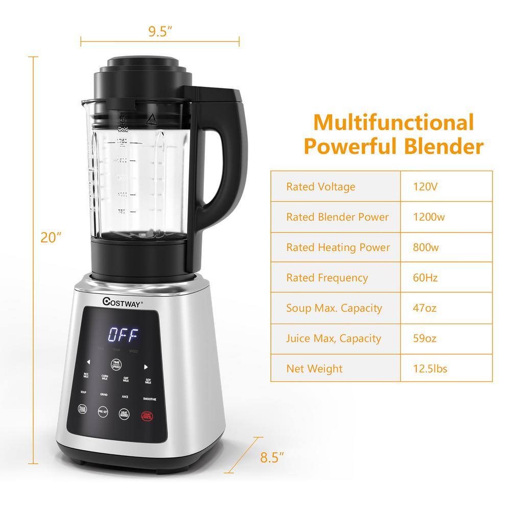 Costway 59 oz. Silver 10-Speed Professional Countertop Blender EP24954US