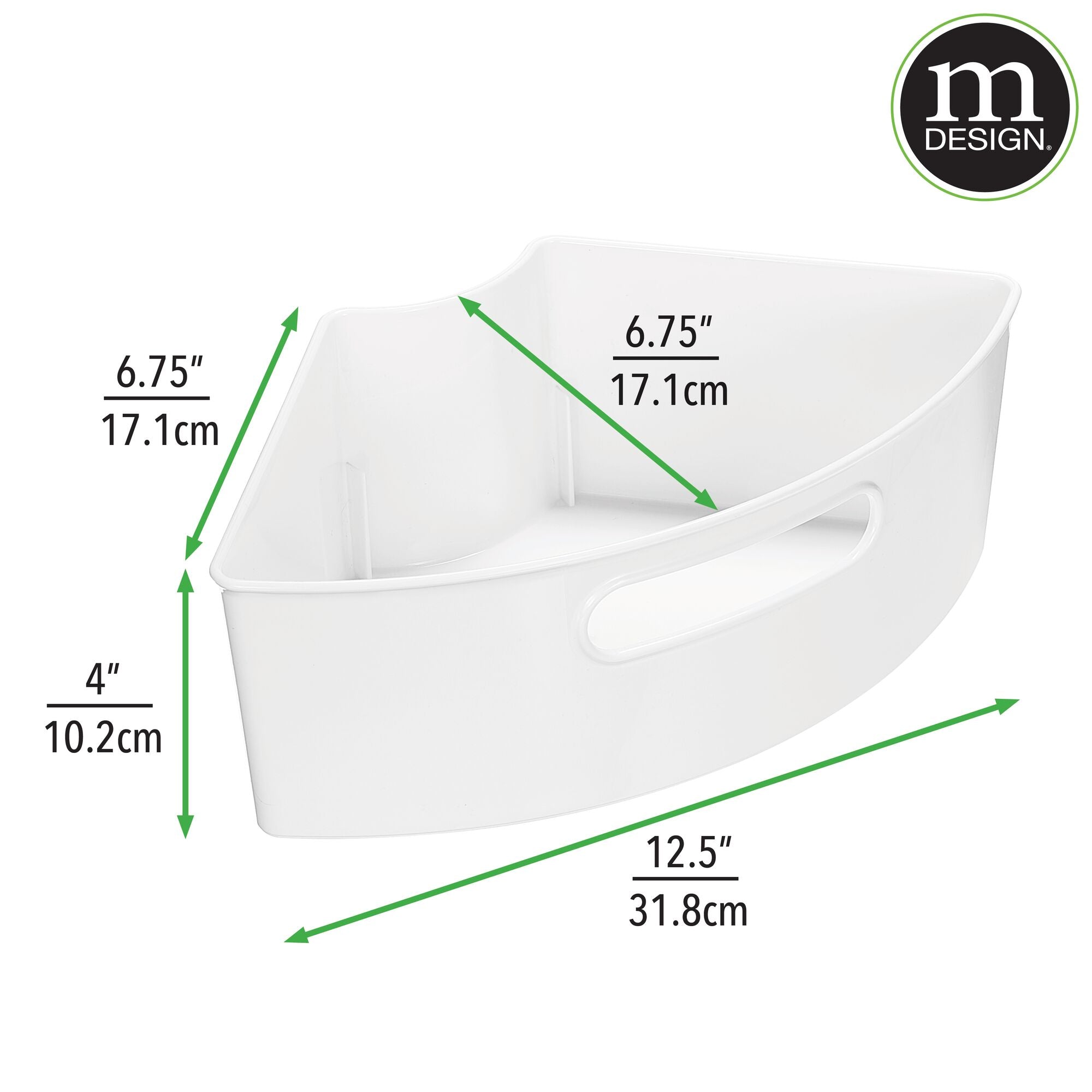 mDesign Plastic Lazy Susan Cabinet Storage Bin with Front Handle for Kitchen Countertop， Pantry， Shelf， Fridge Organization - Hold Food， Drinks， Snacks - Ligne Collection - 4 Pack - White