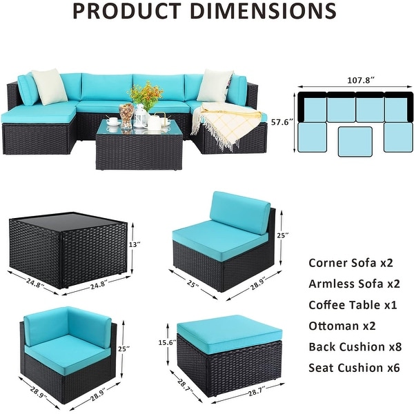 Bossin 7 Pieces Patio Furniture Sets，Outdoor Sectional Sofa，Rattan Wicker Couch with Washable Cushions and Glass Table