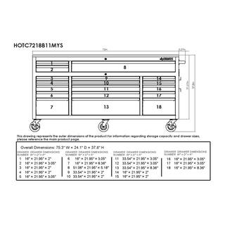 Husky 72 in. W x 24 in. D 18-Drawer Standard Duty Mobile Workbench Tool Chest with Solid Wood Top and Pegboard in Gloss Blue HOTC7218B32M