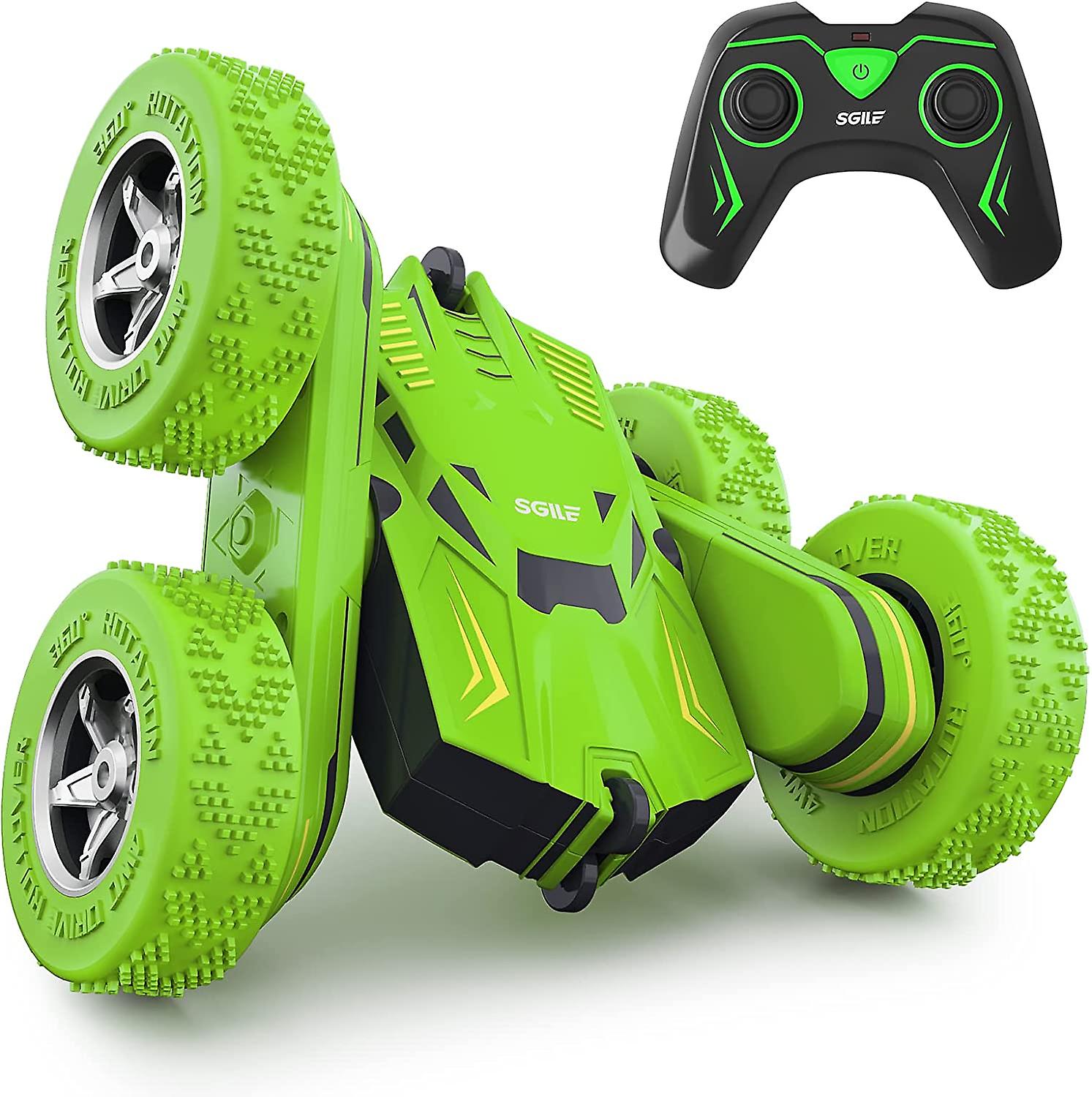 Rc Stunt Car Toy， Remote Control Car With 2 Sided 360 Rotation For Boy Kids Girl， Green