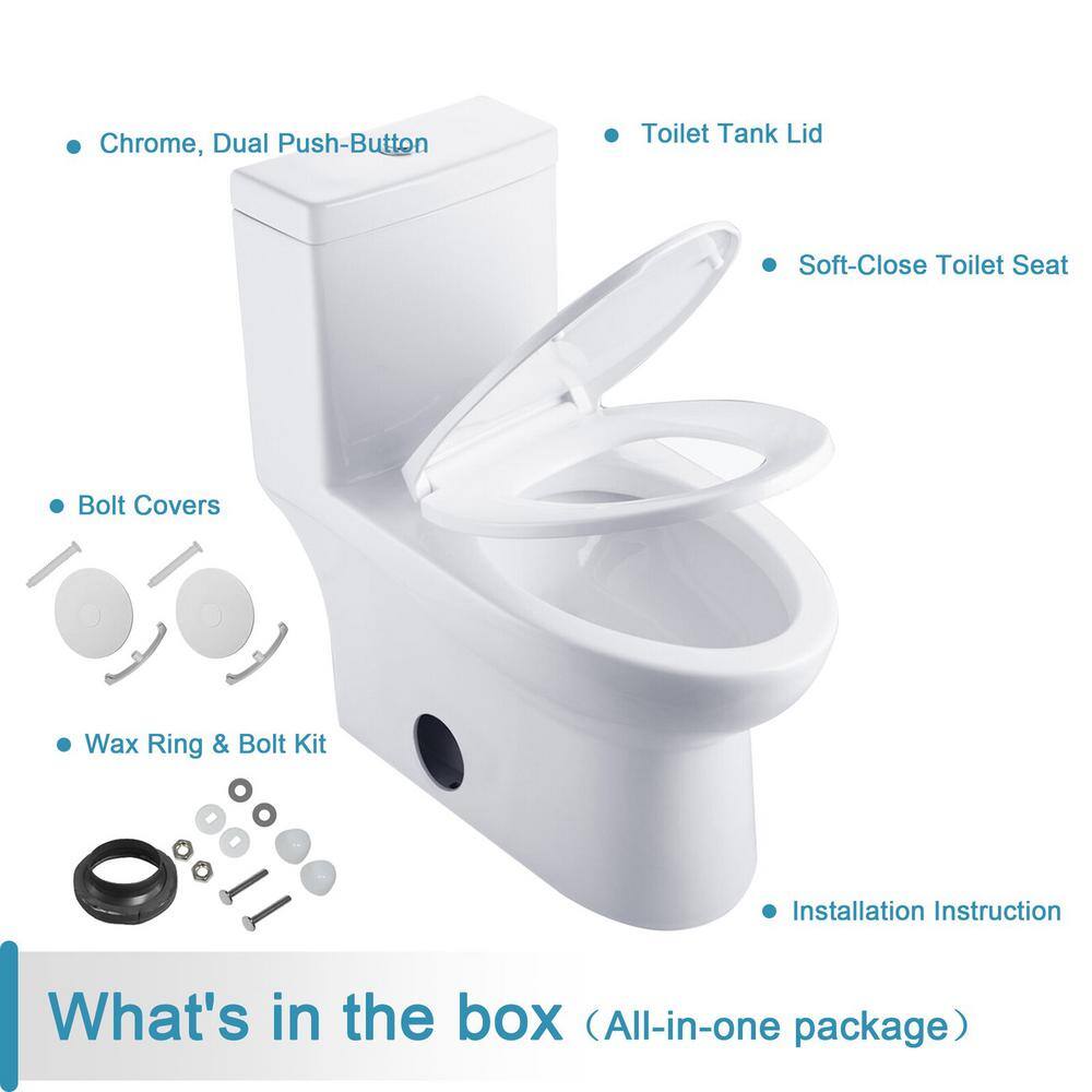 HOROW 1-piece 0.81.28 GPF Dual Flush Elongated Toilet in White with Seat Included HR-0037