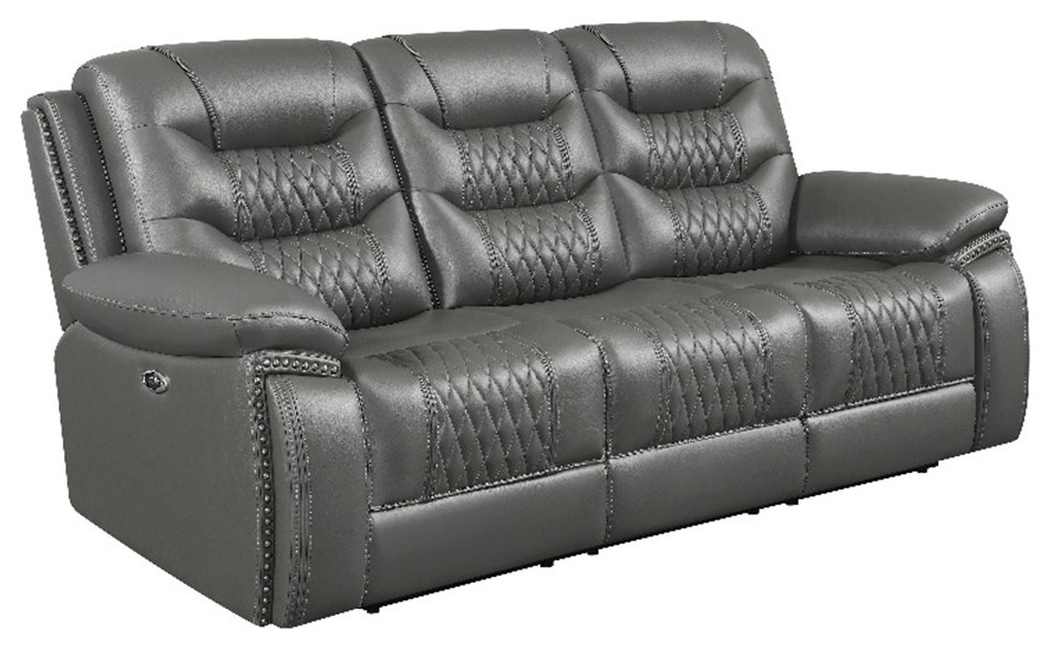 Coaster 3 Piece Tufted Upholstered Faux Leather Power Sofa Set in Charcoal   Contemporary   Living Room Furniture Sets   by Homesquare  Houzz