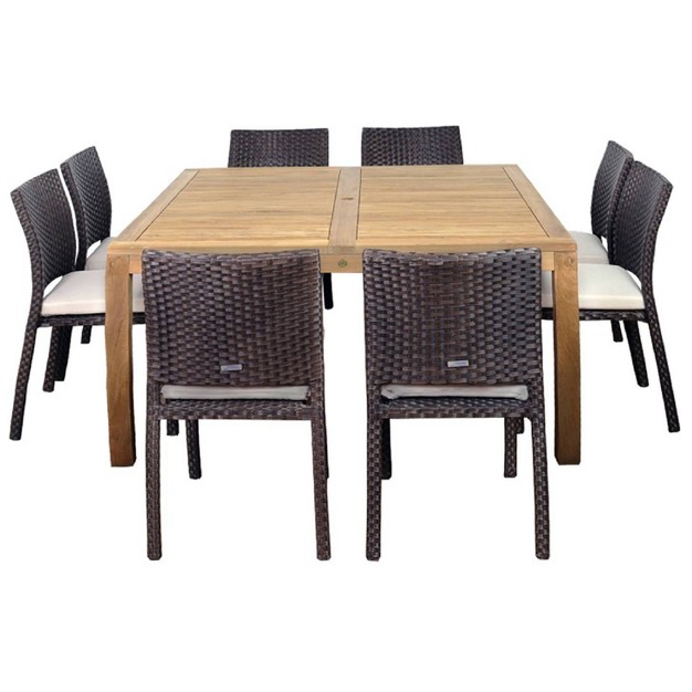 Georgia 9pc Teak Wood Square Patio Dining Set International Home Miami