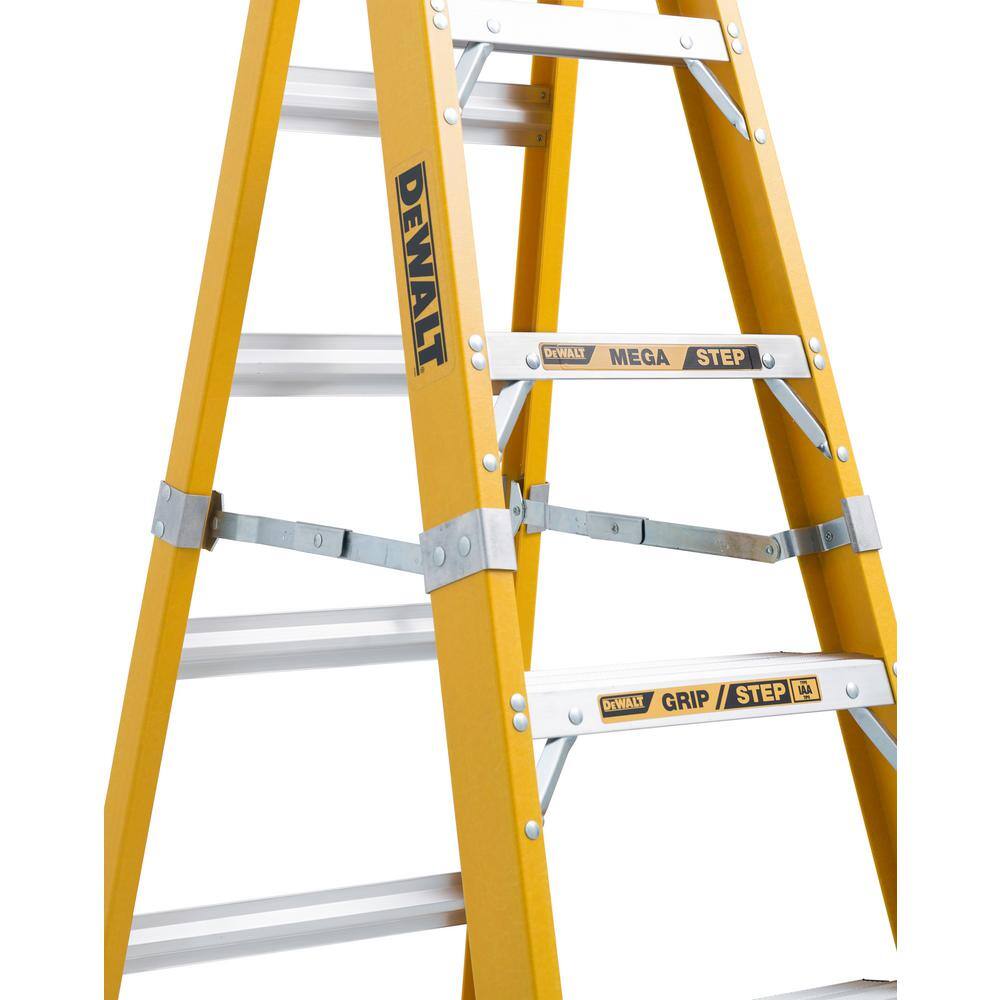 DW 8 ft. Fiberglass Step Ladder 12.2 ft. Reach Height Type 1AA - 375 lbs. Expanded Work Step and Impact Absorption System DXL3410-08