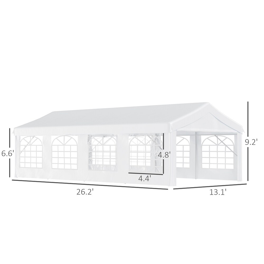 Outsunny 13' x 26' Party Tent   Carport with Removable Sidewalls and Zipper Doors  Heavy Duty Canopy Tent Sun Shade Shelter