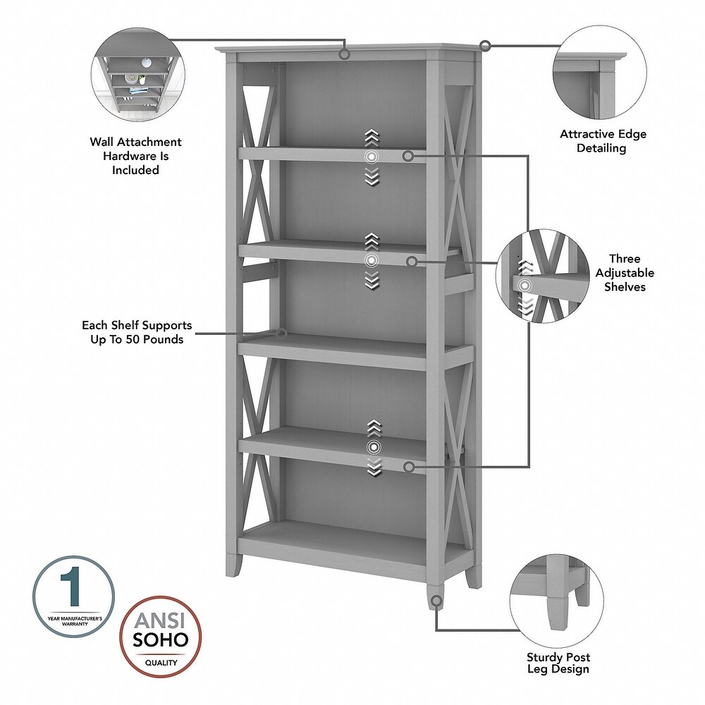 Key West 60W L Desk with File Cabinet and Bookcase by Bush Furniture