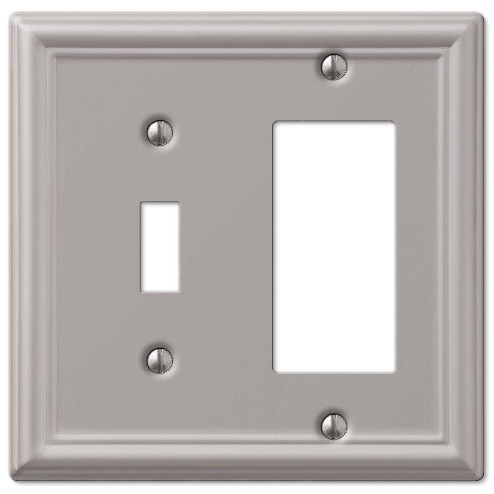 AMERELLE Ascher 2 Gang 1-Toggle and 1-Rocker Steel Wall Plate - Brushed Nickel 149TRBN