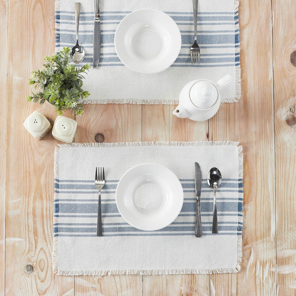 Antique White Stripe Blue Indoor/Outdoor Placemat Set of 6   13x19