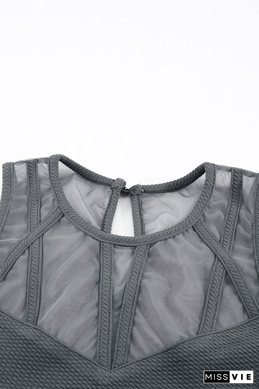 Gray Strappy Mesh Splicing Ribbed Tank Top