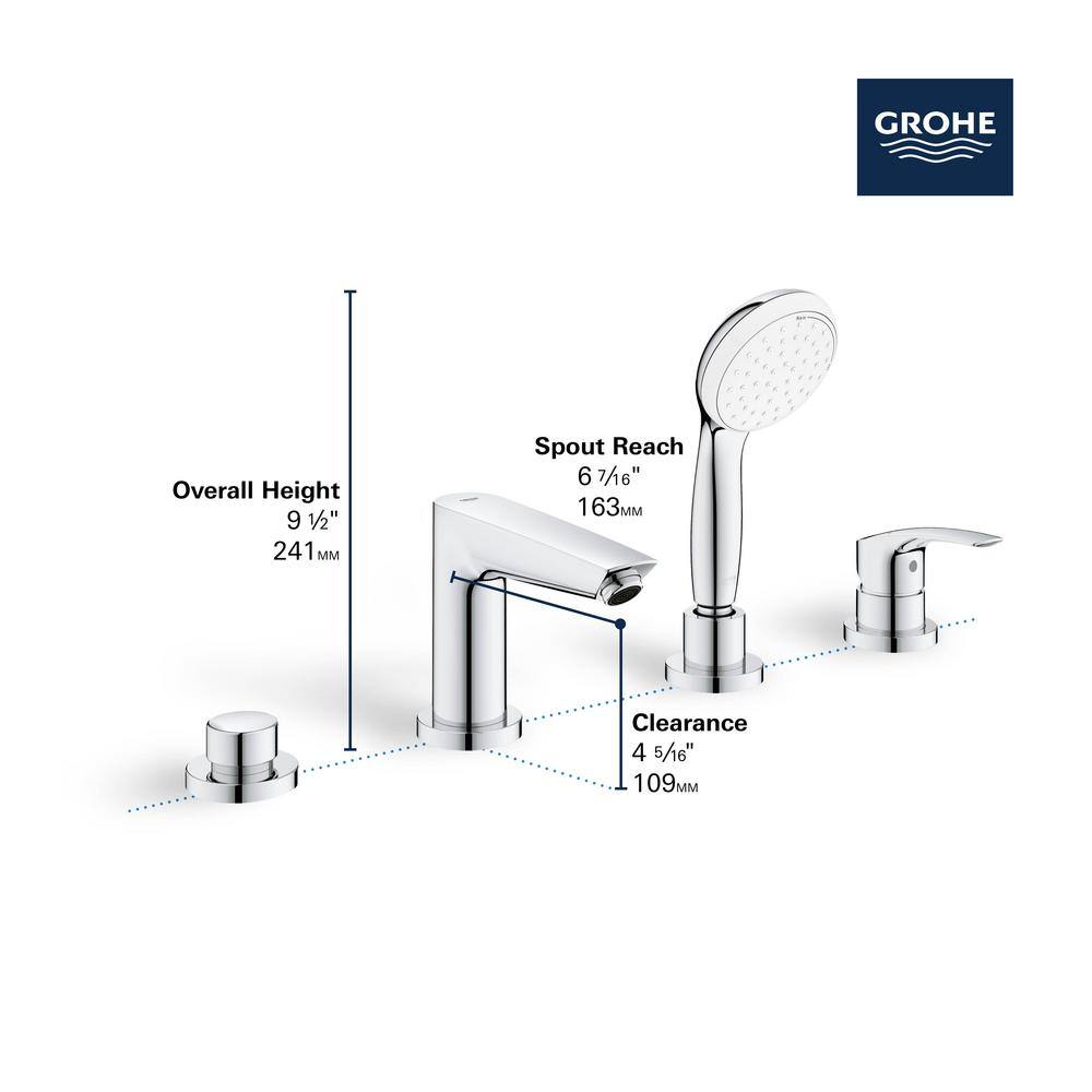 GROHE Eurosmart Single-Handle Deck Mount Roman Tub Faucet with Hand Shower in StarLight Chrome 25245003