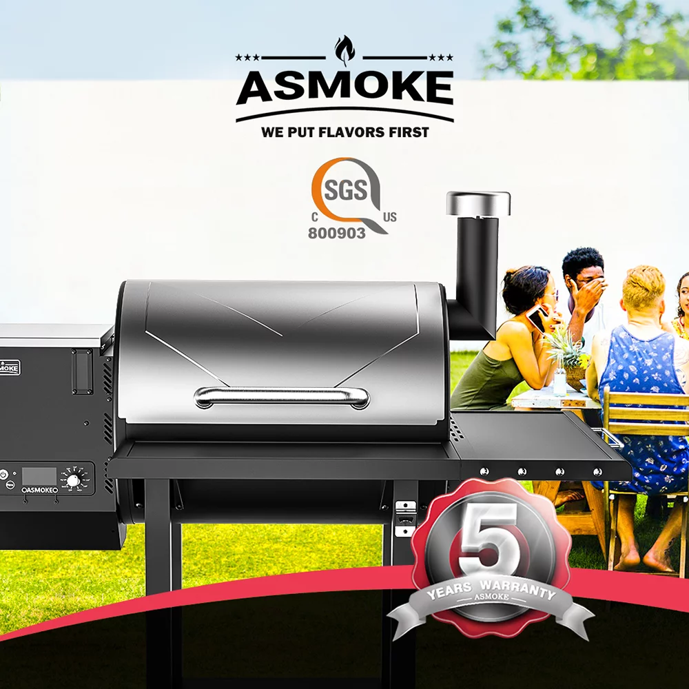 ASMOKE AS660N1 Wood Pellet Grill and Smoker 700 sq. in. with 2 Meat Probes， Chrome