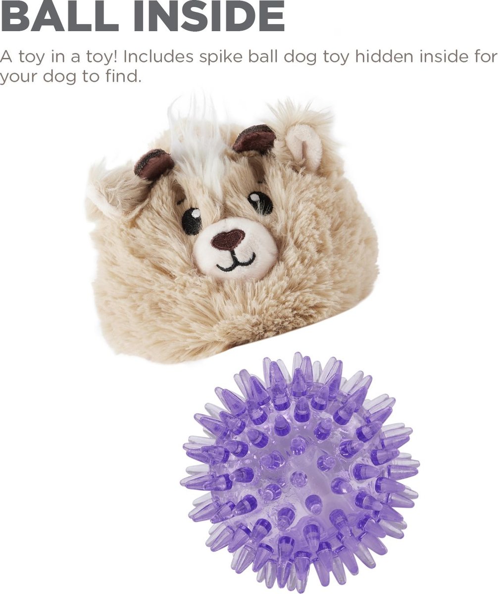 Outward Hound Reversi-Balls Antelope Spike Ball Inside Reversible Plush Shell Dog Toy， Brown