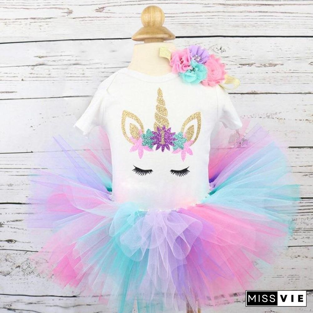 Unicorn Girls First Birthday Dress Tutu Baby Infant Christening Cake Dresses for Party Kids 1 Year Baby Girl PhotoShoot Costume