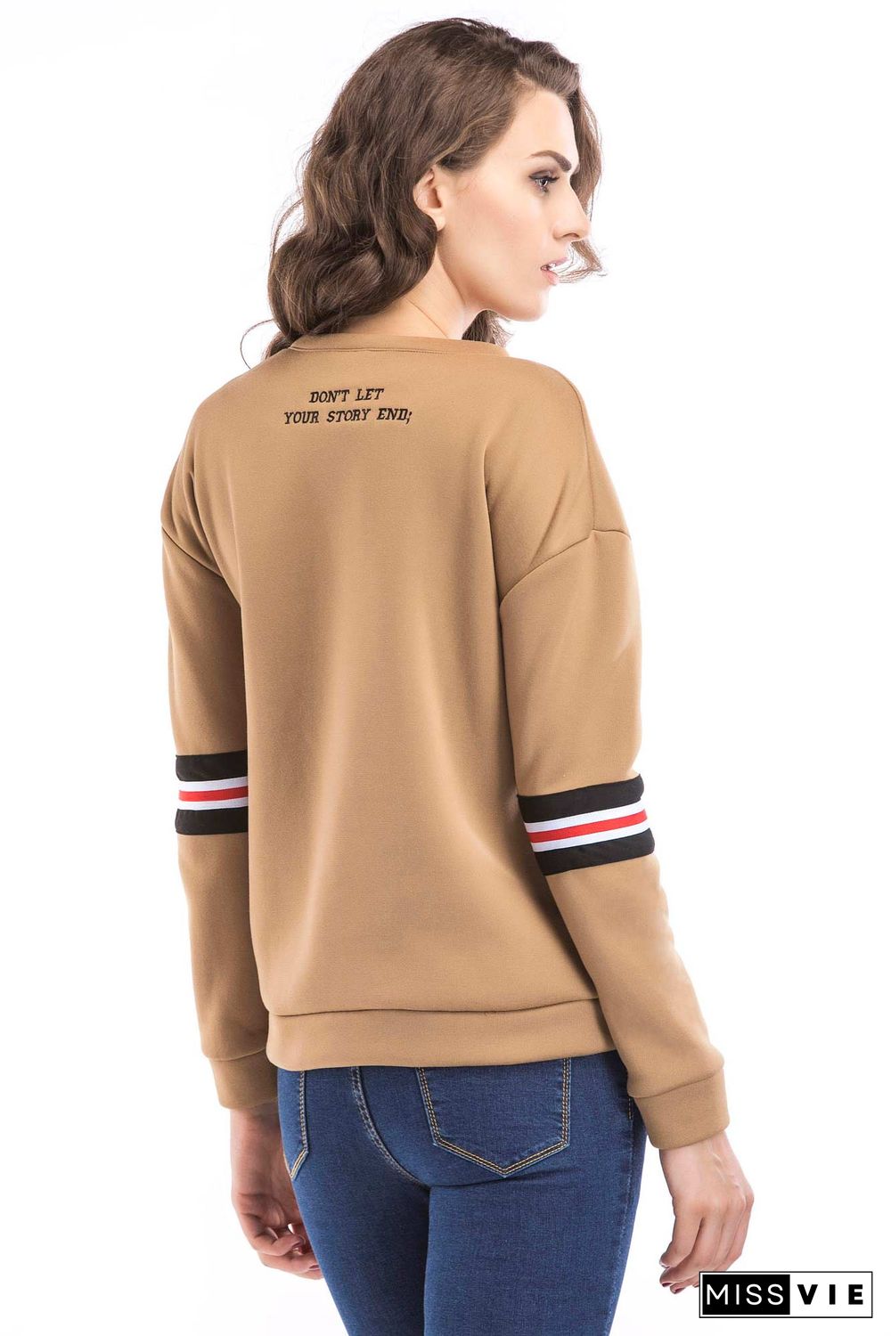 Contrast Striped Side Letter Embroidered Sweatshirt