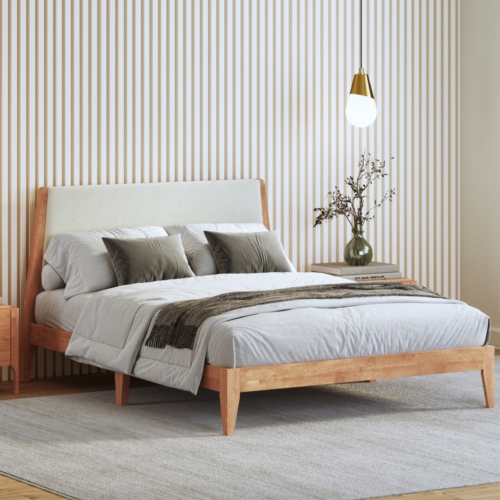 Oliver Beige and Walnut Wood Queen Platform Bed Frame